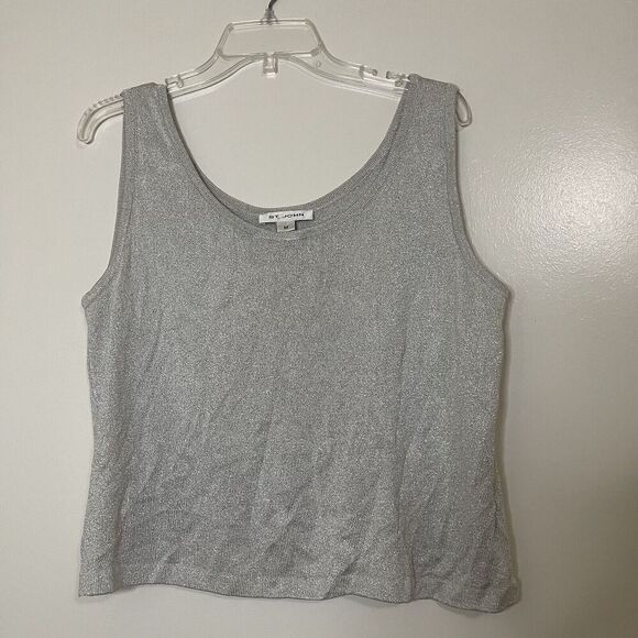 St. John Tops - ST. JOHN metallic silver santana knit shimmer sleeveless tank size Medium